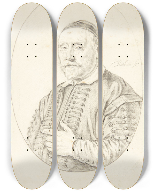 Triptych art skateboard deck of Theodor Matham Jacob Oly Oleaus by Theodor Matham