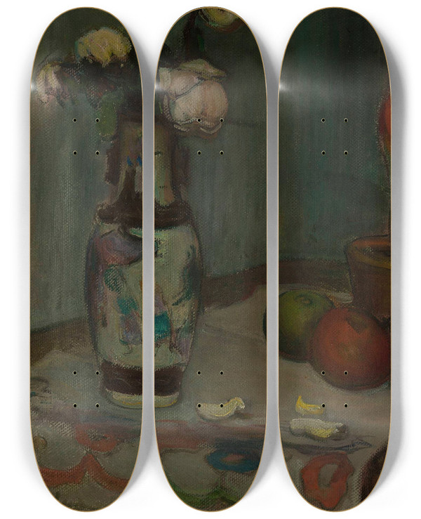 Triptych art skateboard deck of Wadysaw Lewiski White Roses In A Vase by Wadysaw lewiski (1854-1918)