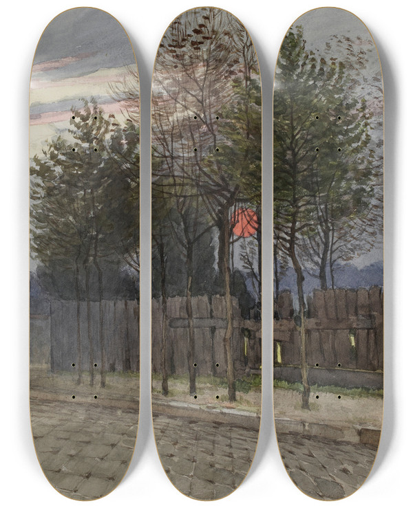 Triptych art skateboard deck of Flix Brard Vue Du Ct Nordouest De La Rue Lakanal Au Grandmontrouge by Felix Brard (19-20-)