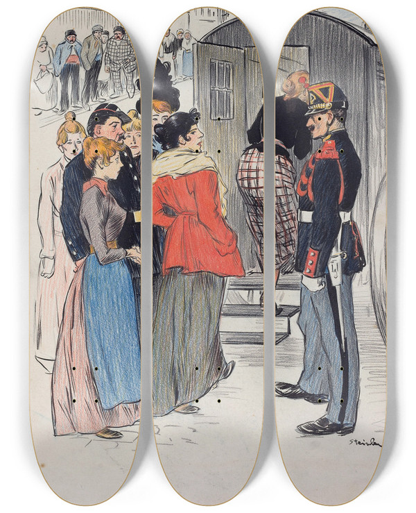Triptych art skateboard deck of Thophile Alexandre Steinlen La Rafle by Theophile Alexandre Steinlen (1859-1923)