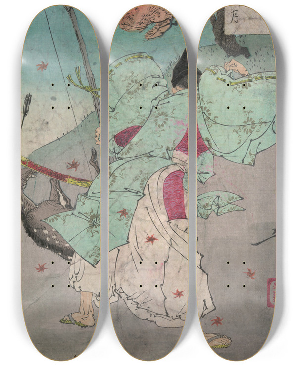 Triptych art skateboard deck of Tsukioka Yoshitoshi Jganden No Tsuki_2 by Tsukioka Yoshitoshi (1839-1892)