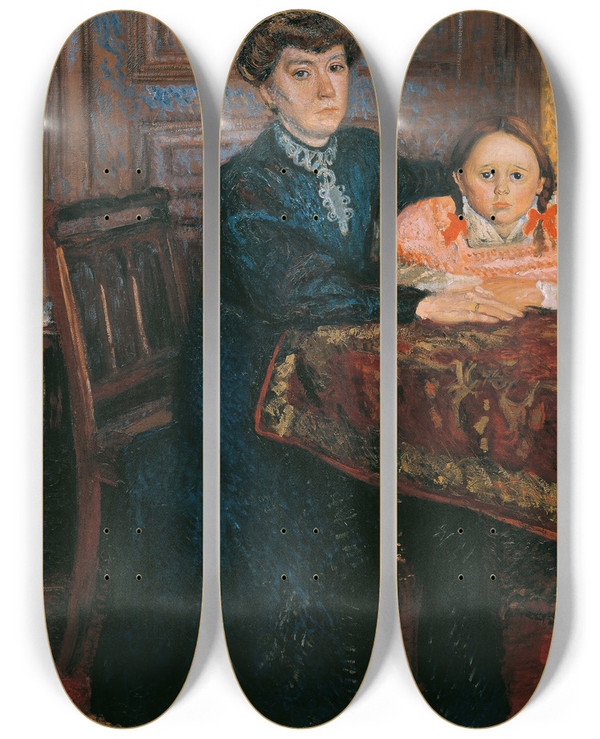 Triptych art skateboard deck of Richard Gerstl Frau Mit Kind Mathilde Schnberg Mit Tochter Gertrud Doppelbildnis Mathilde Und Gertrud Schnberg by Richard Gerstl (1883-1908)