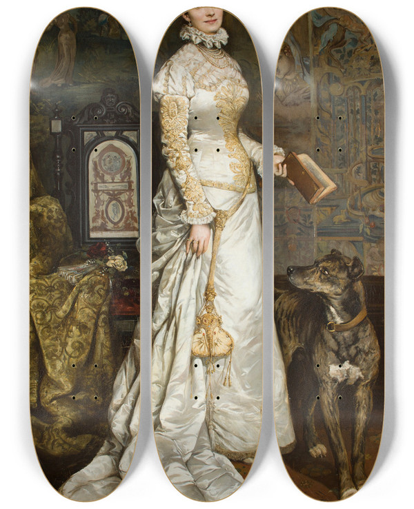Triptych art skateboard deck of Tadeusz Ajdukiewicz Portrait Of Helena Modrzejewska by Tadeusz Ajdukiewicz (1852-1916)