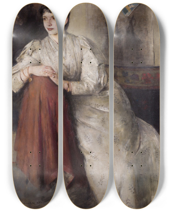 Triptych art skateboard deck of Olga Boznanska Portrait Of Zofia Federowicz by Olga Boznanska (1865-1940)