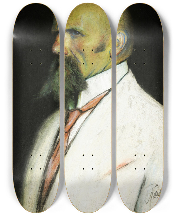 Triptych art skateboard deck of Ants Laikmaa Selfportrait by Ants Laikmaa (1866-1942)