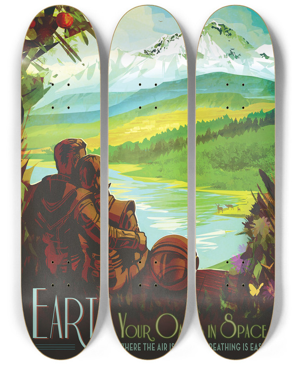 Triptych art skateboard deck of Nasa Earth by NASA (1958)