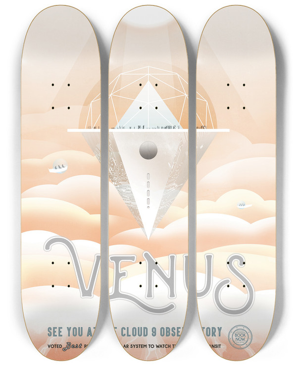 Triptych art skateboard deck of Nasa Venus by NASA (1958)