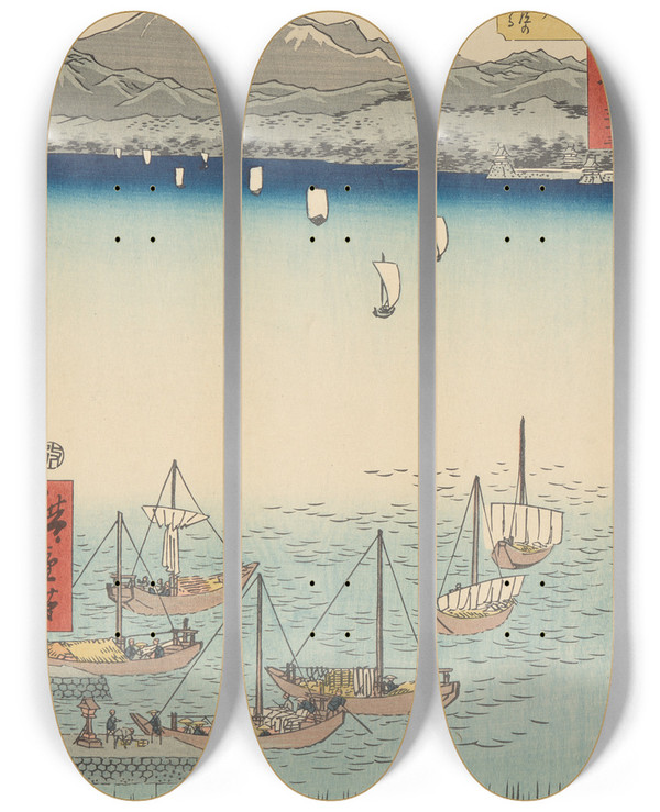 Triptych art skateboard deck of And Hiroshige Kusatsu_1 by Ando Hiroshige (1797-1858)