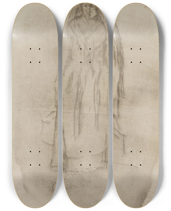 Triptych art skateboard deck of James Abbott Mcneill Whistler Venetian Water Carrier by James Abbott Mcneill Whistler (1834-1903)