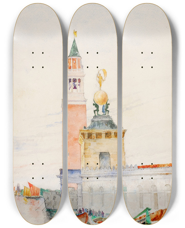Triptych art skateboard deck of Cass Gilbert Venice by Cass Gilbert (1859-1934)