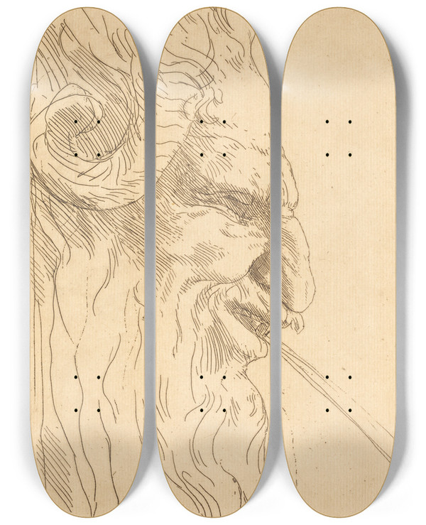 Triptych art skateboard deck of Alphonse Legros Head Of A Satyr Tete De Satyre by Alphonse Legros (1837-1911)