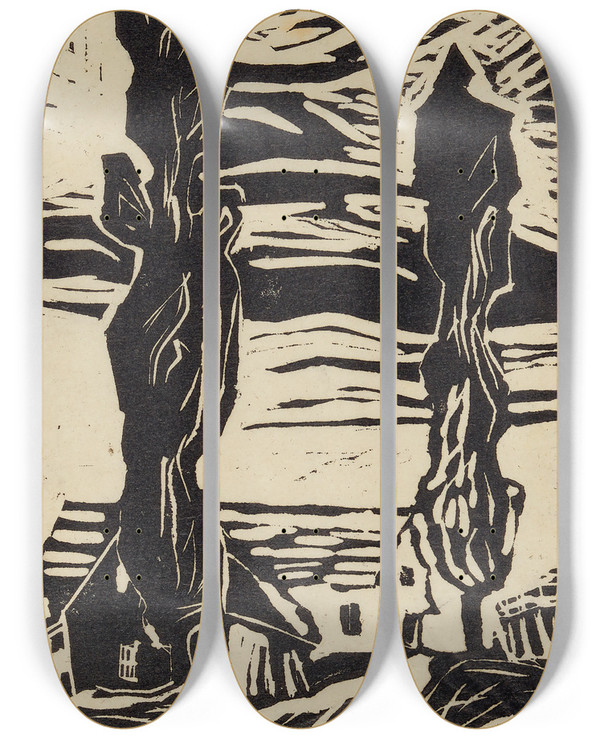 Triptych art skateboard deck of Anny Dollschein Dorf_3 by Anny Dollschein (1893-1946)