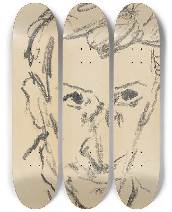 Triptych art skateboard deck of Edmund Kalb Selbstportrt by Edmund Kalb