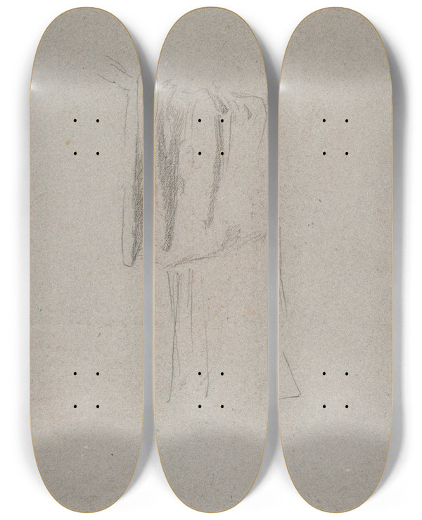 Triptych art skateboard deck of Isidore Pils Sleeve Of A Cleric Studies For Wall Paintings In The Chapel Of Saint Remi Sainteclotilde Paris 1858 by Isidore Pils (1815-1875)