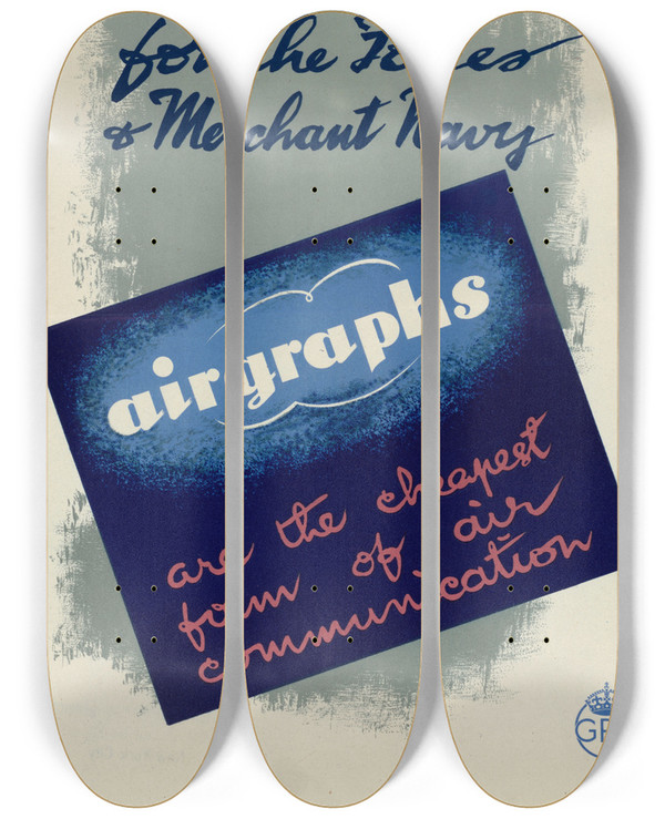 Triptych art skateboard deck of Austin Cooper Letters For The Forces Merchant Navy by Austin Cooper (1890-1964)