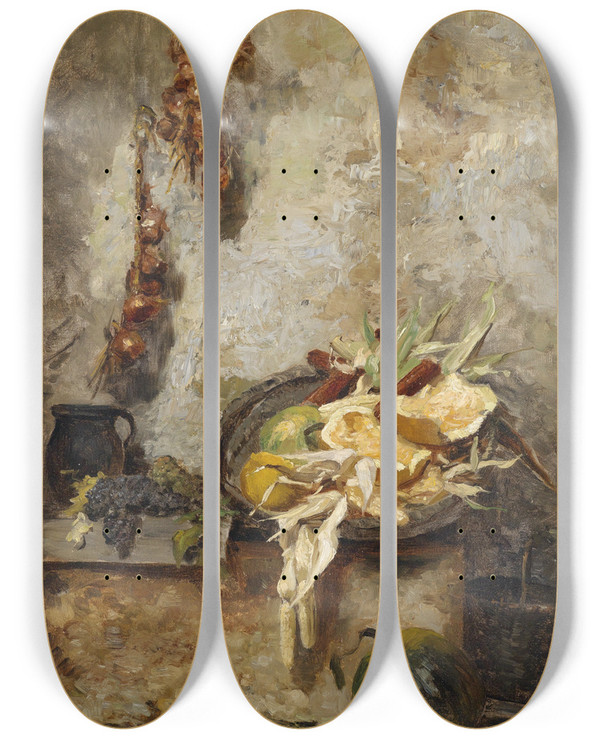 Triptych art skateboard deck of Olga Wisingerflorian Stillleben Mit Feldfrchten by Olga Wisinger-Florian (1844-1926)