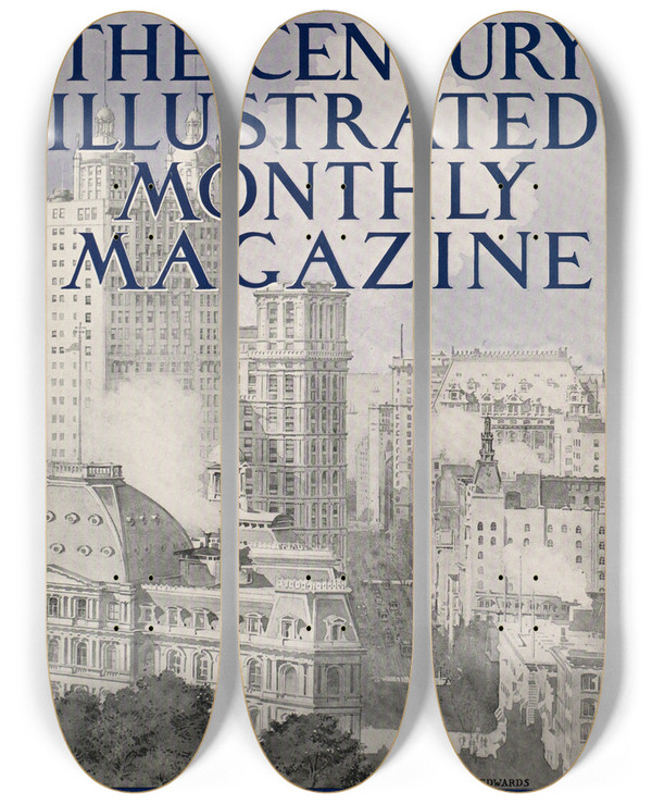 Triptych art skateboard deck of Edward Edwards The Century Illustrated Monthly Magazine Midsummer Holiday Number by Edward Edwards (1738-1806)