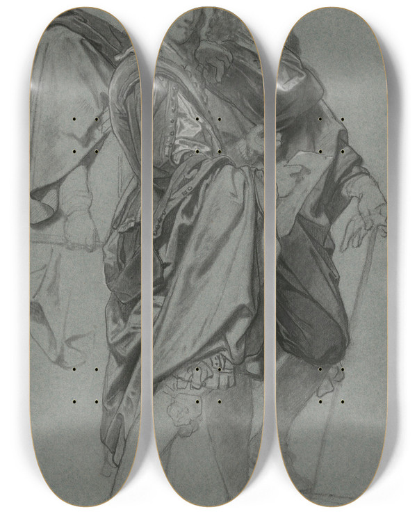 Triptych art skateboard deck of Nicaise De Keyser The Painters Gonzales Coques And David Rijckaert by Nicaise De Keyser (1813-1887)