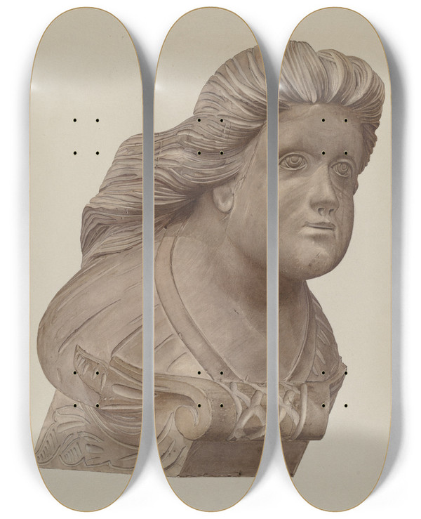 Triptych art skateboard deck of Karl J Hentz Small Figurehead by Karl J Hentz