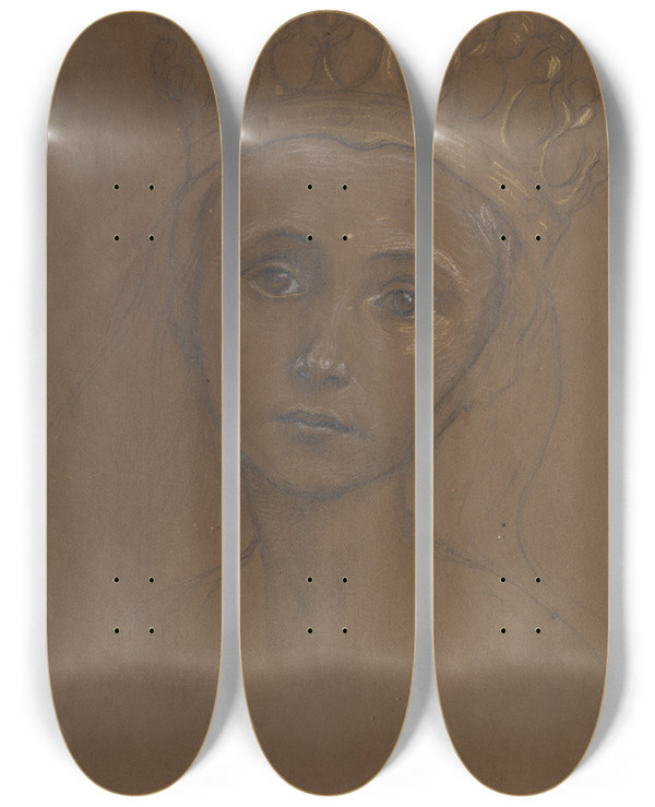 Triptych art skateboard deck of Hanna Hirschpauli The Princess_1 by Hanna Hirsch Pauli (1864-1940)