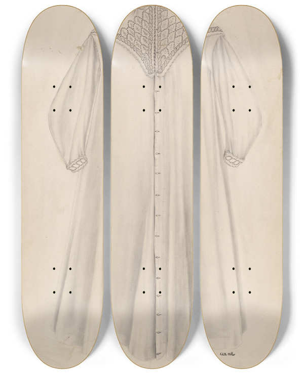 Triptych art skateboard deck of Edith Miller Womans Nightgown by Edith Miller