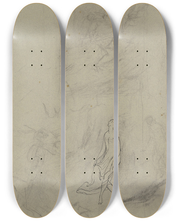 Triptych art skateboard deck of Victor Mller Death And The Girl by Victor Muller (1829-1871)