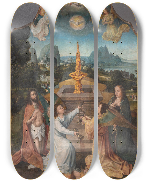 Triptych art skateboard deck of Goswin Van Der Weyden Fons Pietatis by Goswin van der Weyden (1455-1543)