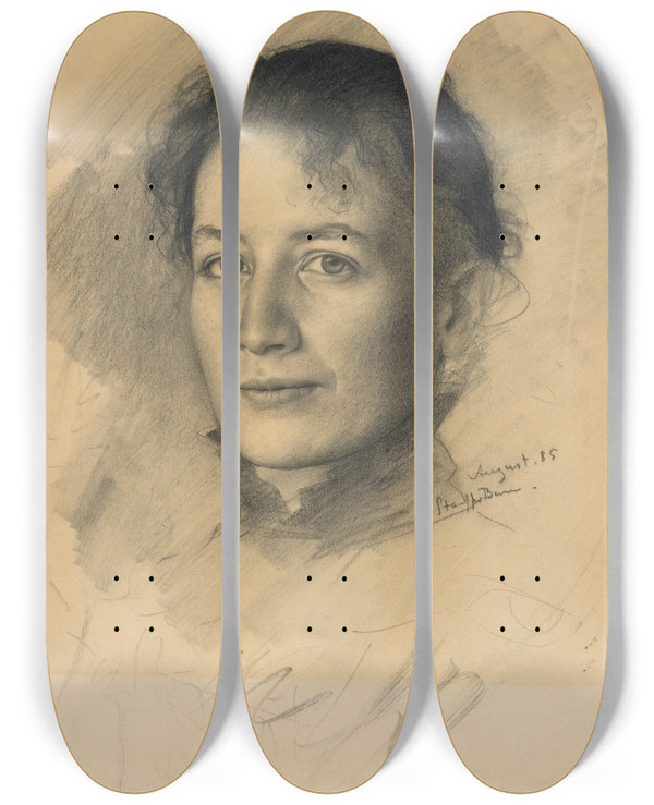Triptych art skateboard deck of Karl Staufferbern Bildnis Der Schwester Des Knstlers Marie Stauffer by Karl Stauffer-Bern (1857-1891)