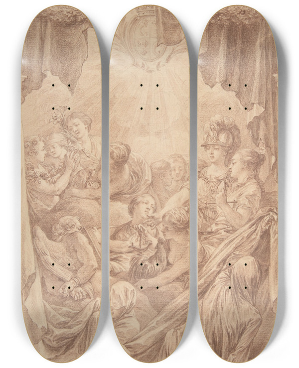 Triptych art skateboard deck of Charles Nicolas Cochin Ii Allegory Of The Life Of The Dauphin by Charles Nicolas Cochin Ii (1715-1790)