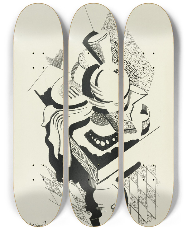 Triptych art skateboard deck of After Auguste Rodin Abstract_2 by After Auguste Rodin (1840-1917)