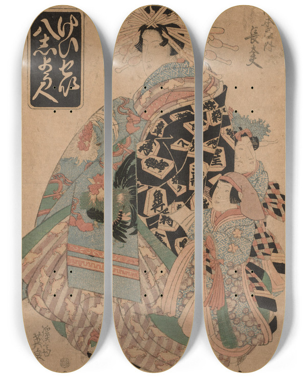 Triptych art skateboard deck of Keisai Eisen No Title by Keisai Eisen (1790-1848)