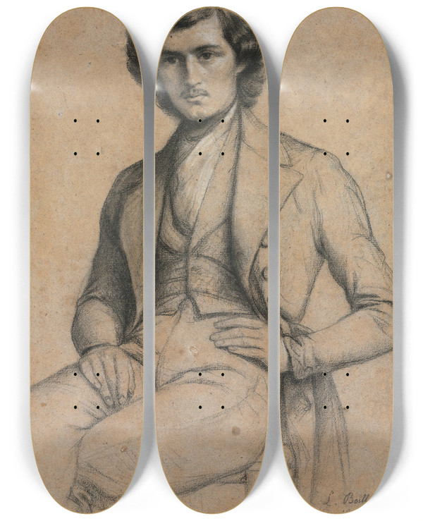 Triptych art skateboard deck of Louis Lopold Boilly Portrait Of A Young Man by Louis Leopold Boilly (1761-1845)