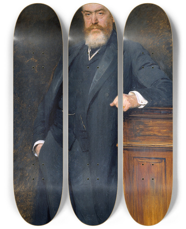 Triptych art skateboard deck of Viktor Stauffer Unterrichtsminister Dr Gustav Marchet by Viktor Stauffer (1852-1934)