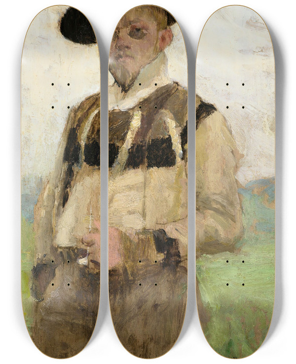 Triptych art skateboard deck of Pascaladolphejean Dagnanbouveret Portrait Of Julesalexis Muenier by Pascal-Adolphe-Jean Dagnan-Bouveret (1852-1929)