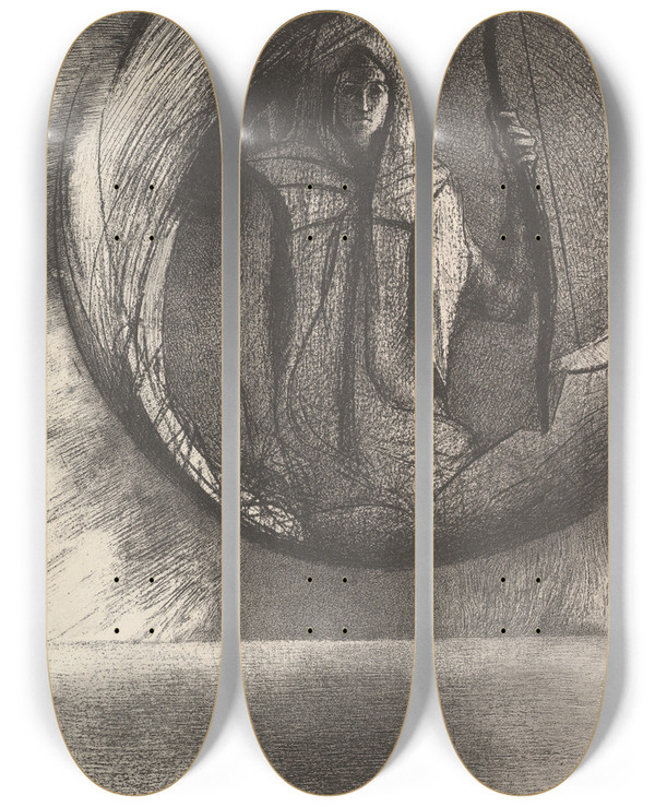 Triptych art skateboard deck of Odilon Redon And Over There The Astral Idol The Apotheosis by Odilon Redon (1840-1916)