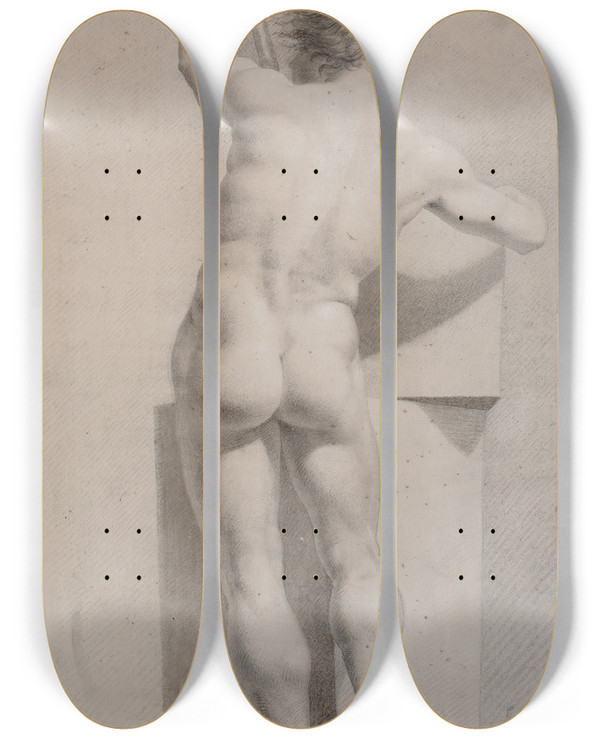 Triptych art skateboard deck of Hw Bissen Stende Model Set Fra Ryggen Stav I Venstre Hnd by H W Bissen (1798-1868)