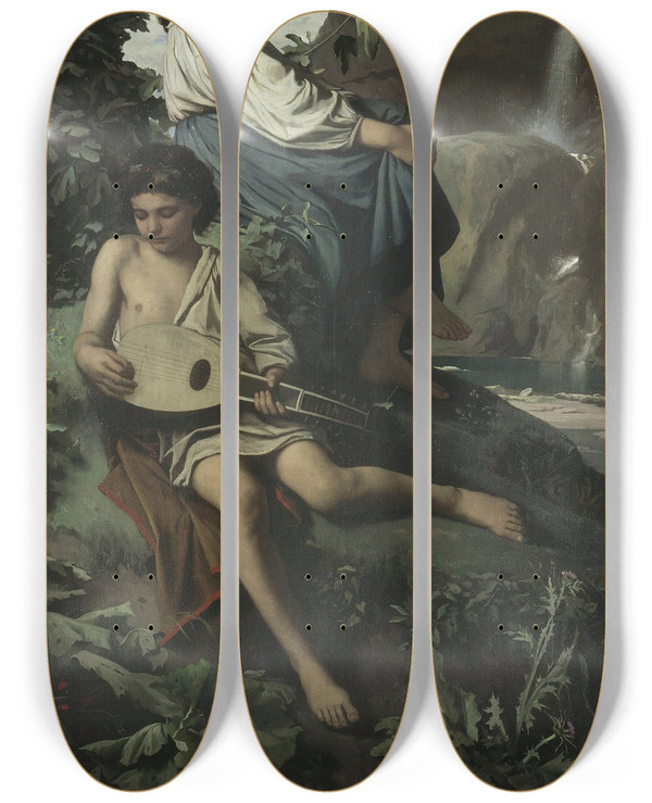 Triptych art skateboard deck of Anselm Feuerbach Ricordo Di Tivoli by Anselm Feuerbach (1829-1880)
