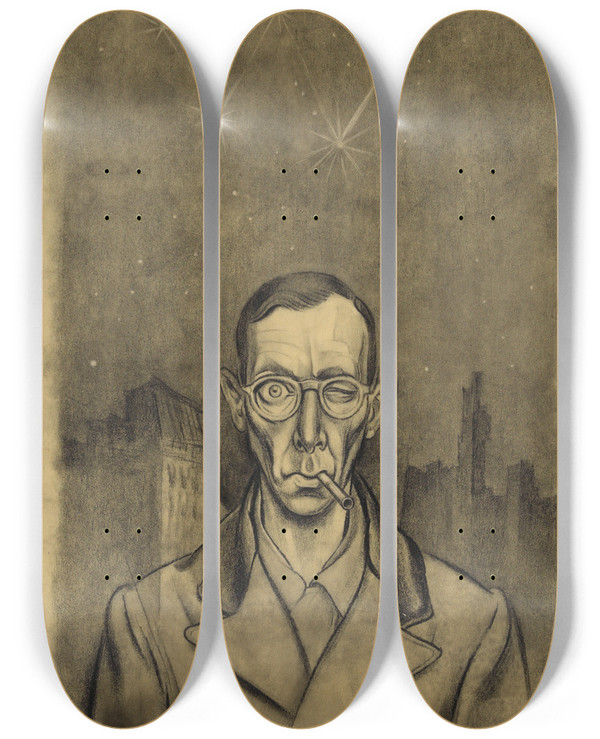 Triptych art skateboard deck of Karl Wiener Selbstportrt_2 by Karl Wiener (1901-1949)