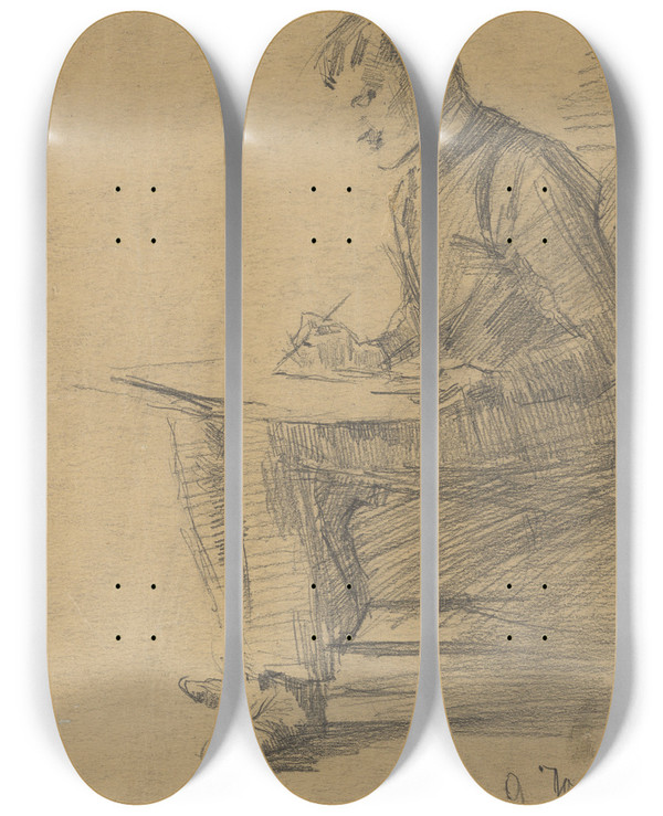 Triptych art skateboard deck of Karl Drnberger Munch Etter Sykdommen by Karl Dornberger (1864-1940)