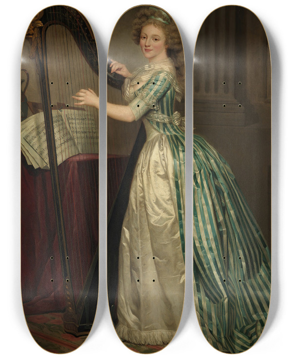 Triptych art skateboard deck of Roseadelade Ducreux Selfportrait With A Harp by Rose-Adelade Ducreux (1761-1802)