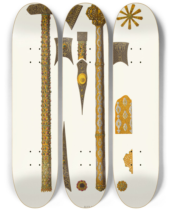 Triptych art skateboard deck of Fedor Grigoryevich Solntsev Topor I Buzdyhan by Fedor Grigoryevich Solntsev (1801-1892)