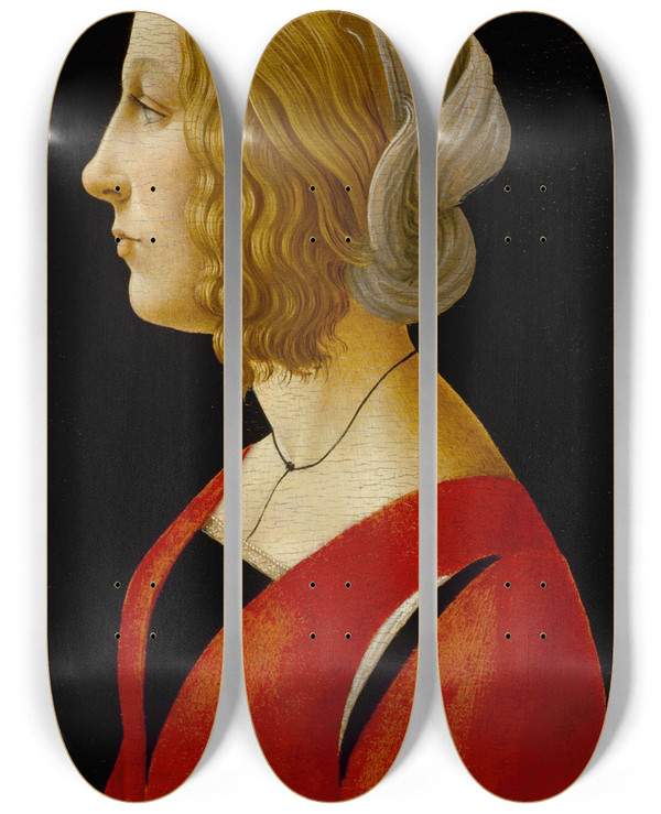 Triptych art skateboard deck of Raffaellino Del Garbo Potrait Of A Young Woman by Raffaellino Del Garbo (1466-1524)