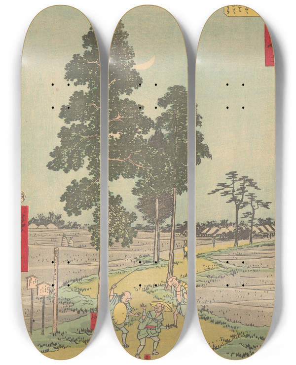 Triptych art skateboard deck of And Hiroshige Akasaka_1 by Ando Hiroshige (1797-1858)