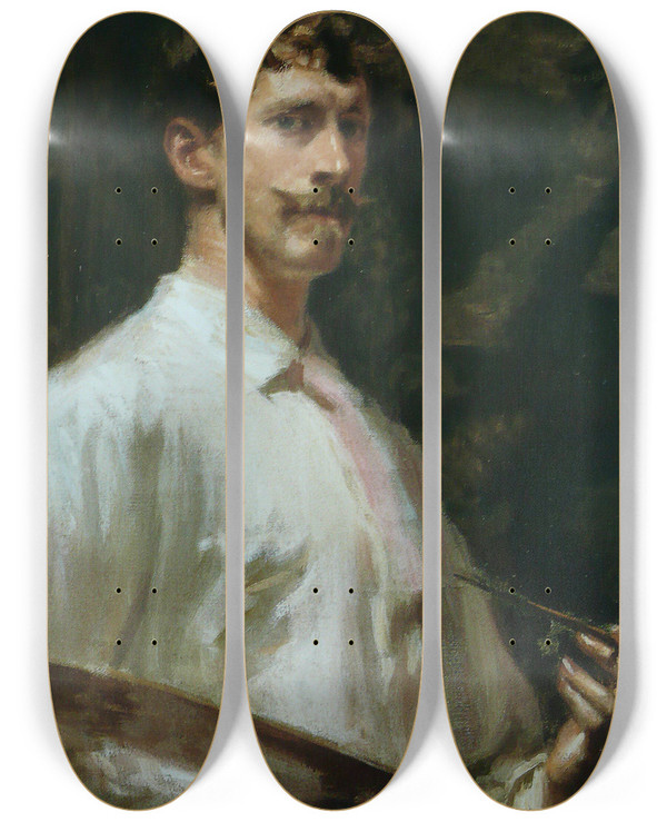Triptych art skateboard deck of Frederick William Macmonnies Selfportrait by Frederick William Macmonnies (1863-1937)