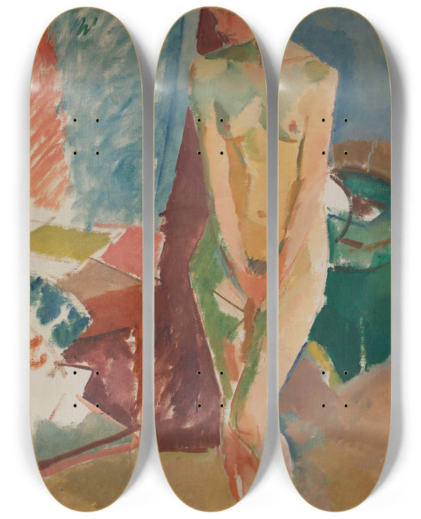 Triptych art skateboard deck of Karl Isakson Standing Nude by Karl Isakson (1878-1922)