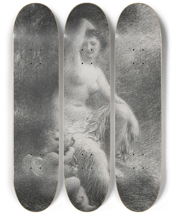 Triptych art skateboard deck of Henri Fantinlatour Venus And Cupid_2 by Henri Fantin-Latour (1836-1904)
