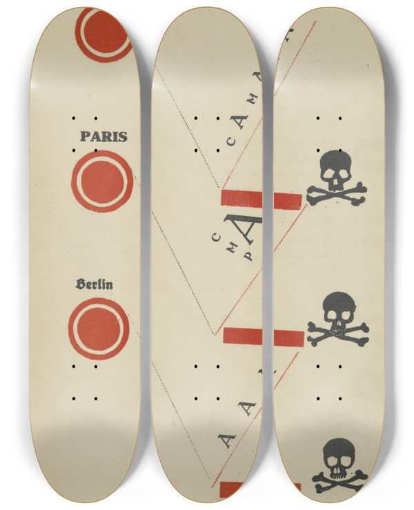 Triptych art skateboard deck of El Lissitzky London Paris Berlin by El Lissitzky (1890-1941)