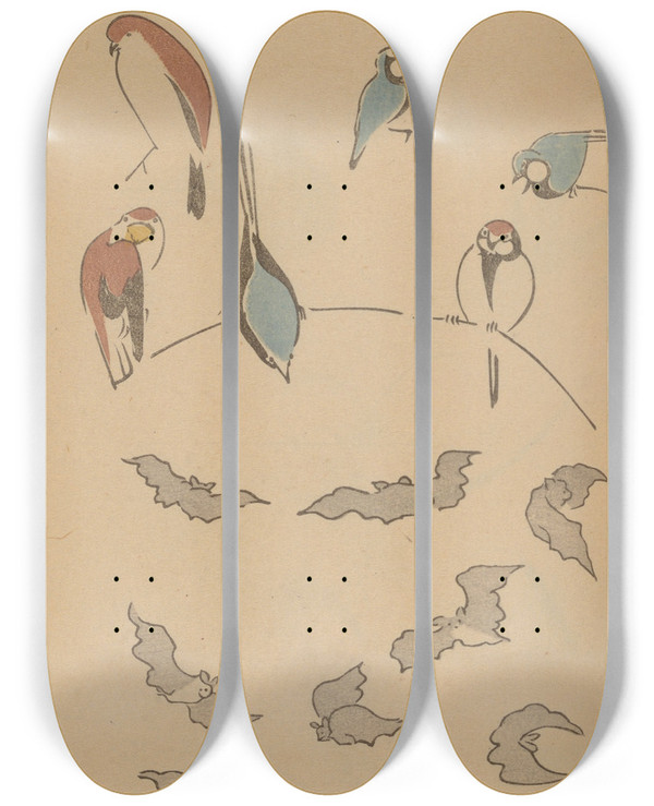 Triptych art skateboard deck of Masayoshi Kitao Choju Ryakugashiki Pl32 by Kitao Masayoshi (1764-1824)