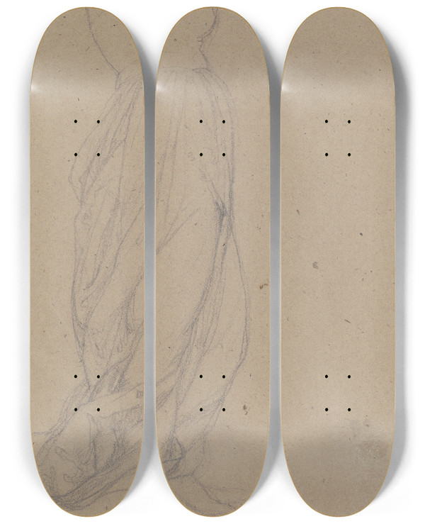 Triptych art skateboard deck of Victor Mller Beinpartie Der Den Rasenden Roland Zugunsten Eines Neuen Liebhabers Verlassenden Angelika Aus Der Szene Im Ariostischem Geist by Victor Muller (1829-1871)