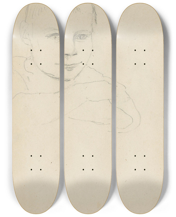 Triptych art skateboard deck of Adolph Tidemand Portrett Av Gutt by Adolph Tidemand (1814-1876)
